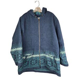 Vintage Eastern Mountain Sports Hooded Wool Jacket With Nordic Snowflake Pattern